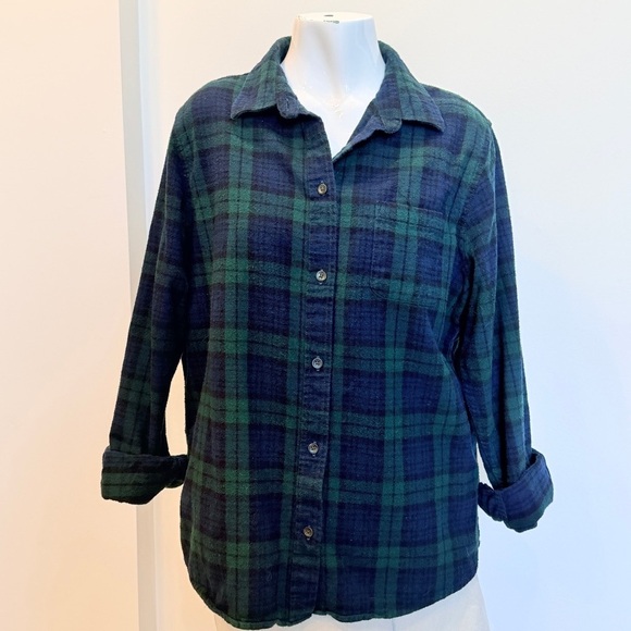 L.L. Bean Tops - LL Bean Relaxed Fit Blue & Green Plaid Ladies Large Button Down Cotton Shirt